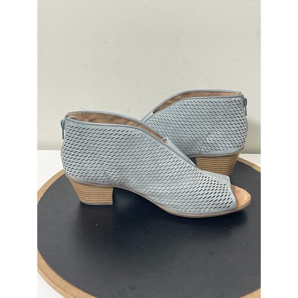 Earth Origins Carmen Heeled Sandals Sz 10 Light Blue Peep Toe Leather Zip Bootie - Picture 10 of 15